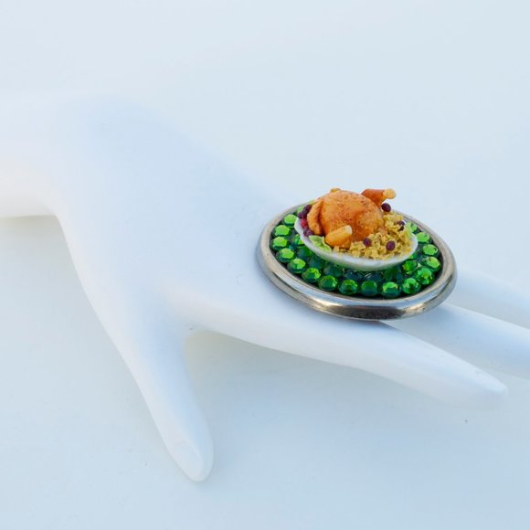 TURKEY STUFFING PLATTER SWAROVSKI RHINESTONE RING - Picture 3 of 8